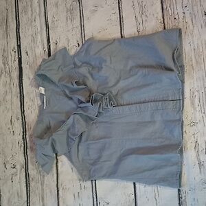 Richard Malcolm Gray Linen Cotton Blend Ruffle Button Down Sleeveless Blouse L